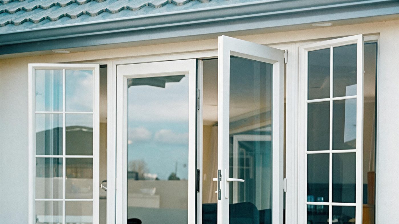 Slide & fold uPVC doors opening a living room to a sea view
